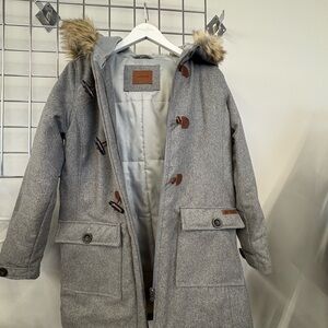 Caterpillar Gray Hooded Ski Snow Jacket with Faux Fur Trim